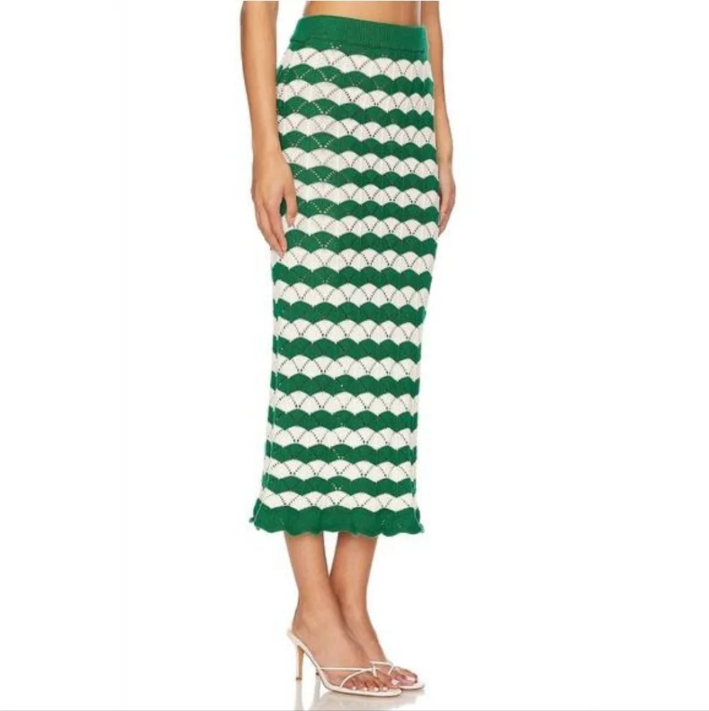 NEW MISA LOS ANGELES melina crochet midi skirt in emerald green - Picture 2 of 11